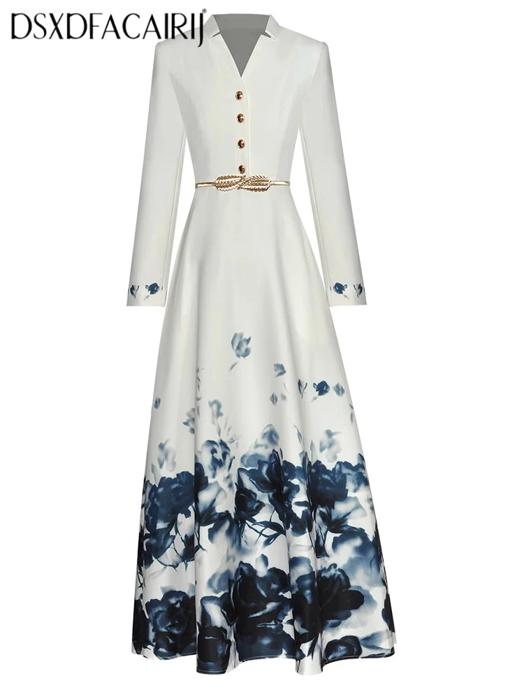 DSXACAIRIJ Women's Elegant V-Neck Long Sleeve Chinese Style Dress Vintage Watercolor Print Belted Waist Long Spring New 2025
DSXACAIRIJ Women's Elegant V-Neck Long Sleeve Chinese Style Dress Vintage Watercolor Print Belted Waist Long Spring New 2025