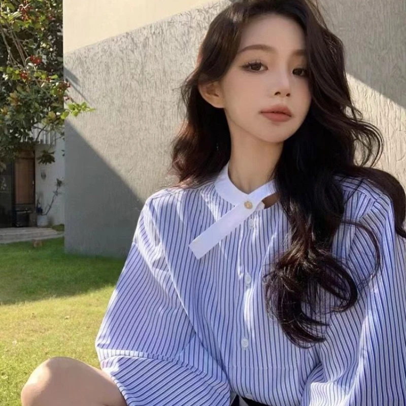 Trendy Design Blue Women's Shirt Stripes Loose Slimming New Blouses Niche Shirt Top Spring Autumn Single Breasted Long Sleeve
Trendy Design Blue Women's Shirt Stripes Loose Slimming New Blouses Niche Shirt Top Spring Autumn Single Breasted Long Sleeve