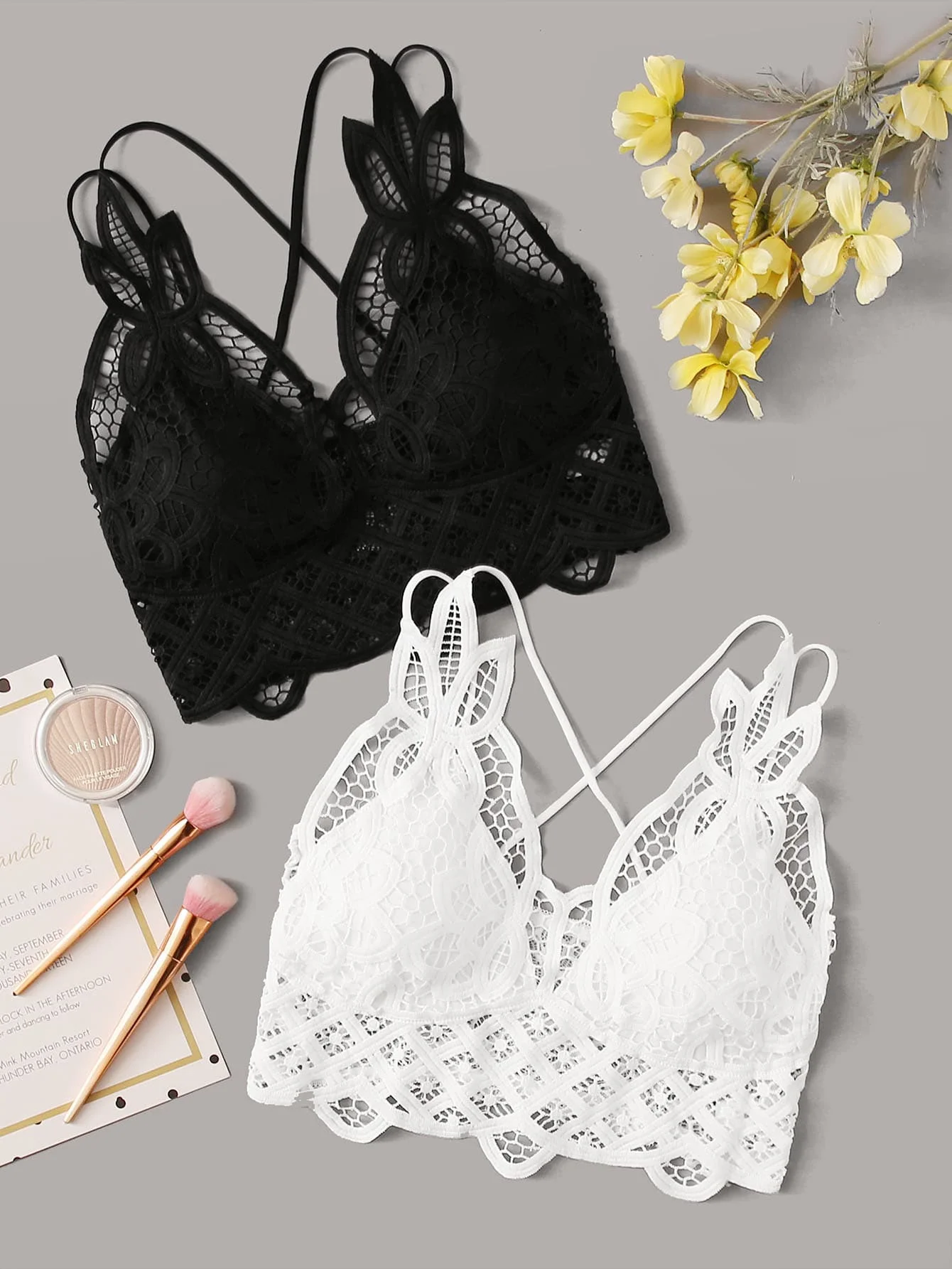 2-Pack Lace Bralette Set with Crisscross Back and Floral Cutout Detail
2-Pack Lace Bralette Set with Crisscross Back and Floral Cutout Detail