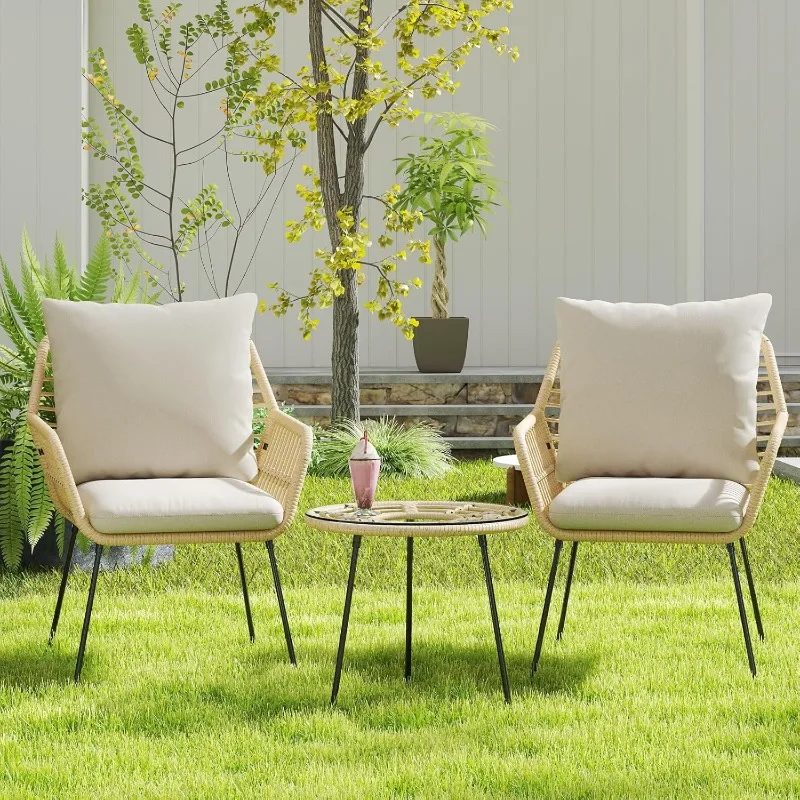 3 Pieces Outdoor Bistro Set, Bistro Set Outdoor with Glass Top Table, Patio Wicker Furniture Set 3 Piece, Rattan Conversation Se
3 Pieces Outdoor Bistro Set, Bistro Set Outdoor with Glass Top Table, Patio Wicker Furniture Set 3 Piece, Rattan Conversation Se