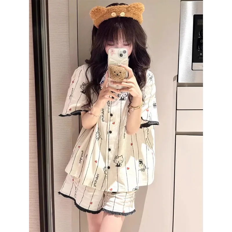 Белая милая пижама Hello Kitty, новая летняя пижама из чистого хлопка, комплект домашней одежды Sanrio с героями мультфильмов, пижамный комплект Hello Kitty
Белая милая пижама Hello Kitty, новая летняя пижама из чистого хлопка, комплект домашней одежды Sanrio с героями мультфильмов, пижамный комплект Hello Kitty