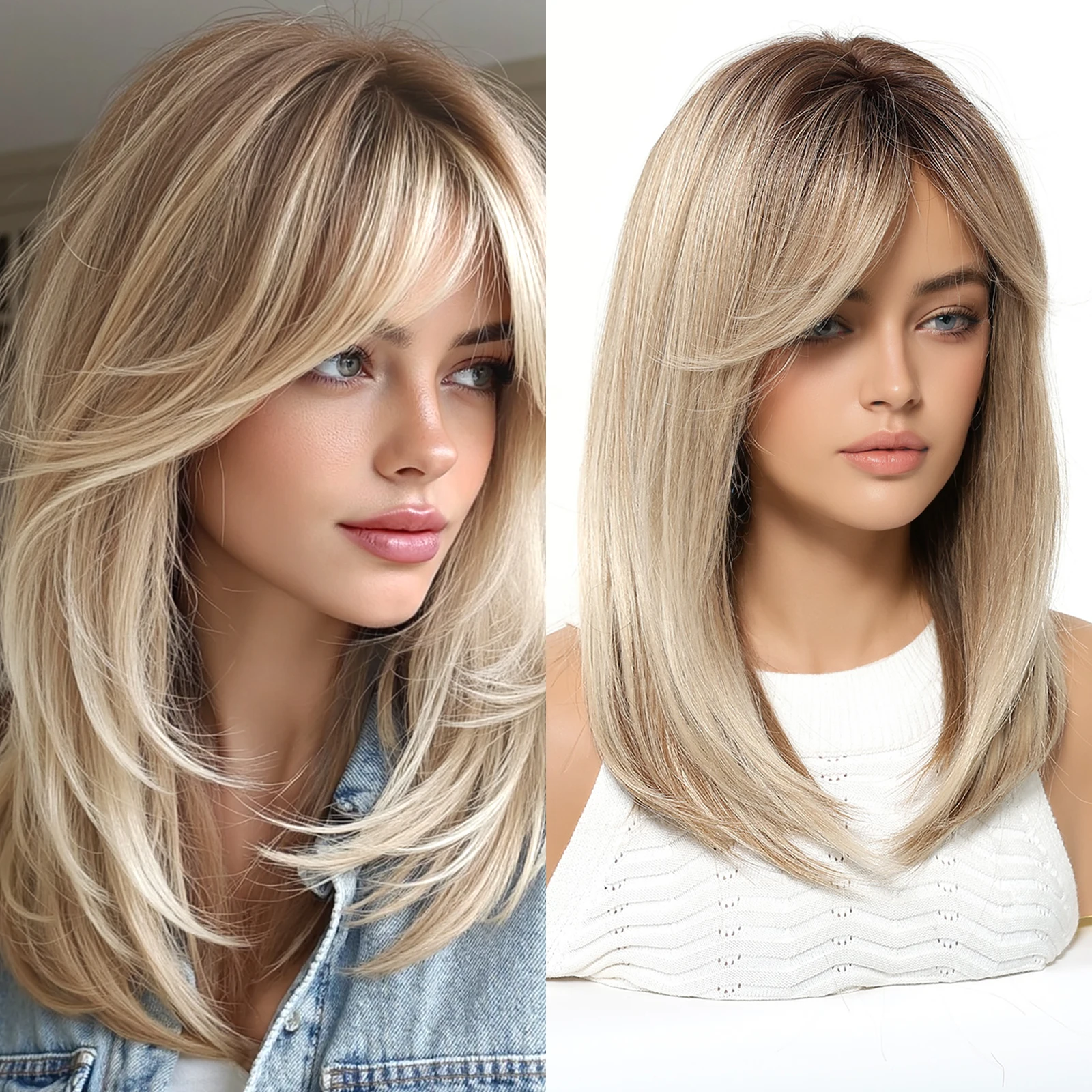 Blonde Brown Ombre Synthetic Wigs with Long Bangs for Women Heat Resistant Blonde Straight Natural Hairs Wig Daily Cosplay Party
Blonde Brown Ombre Synthetic Wigs with Long Bangs for Women Heat Resistant Blonde Straight Natural Hairs Wig Daily Cosplay Party