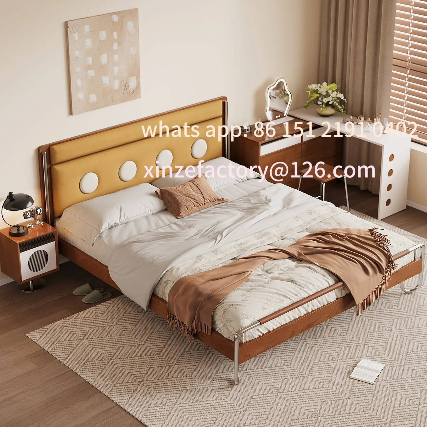 Customizable antique solid wood soft bed Bauhaus master bedroom log double star sand bed
Customizable antique solid wood soft bed Bauhaus master bedroom log double star sand bed