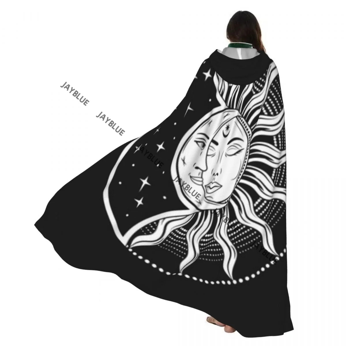 Eclipse With Sun Crescent Moon Mythological Fairytale Character Hooded Cloak Polyester Unisex Witch Cape Costume Accessory
Eclipse With Sun Crescent Moon Mythological Fairytale Character Hooded Cloak Polyester Unisex Witch Cape Costume Accessory