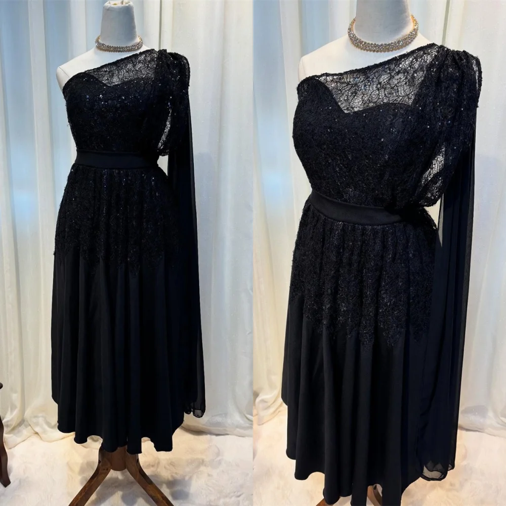 Customized Delicate Black Evening Dress Classic One Shoulder Long Sleeves Homecoming Dress Luxury Lace Special Occasion Gowns
Customized Delicate Black Evening Dress Classic One Shoulder Long Sleeves Homecoming Dress Luxury Lace Special Occasion Gowns
