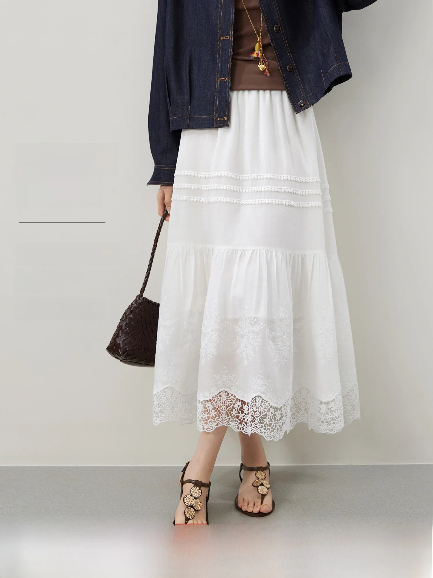 Ele High-Waisted A-Line Skirt with Embroidery And Lace Lenzing Lyocell Roupia High Elastici Daily Wear Spring 2026
Ele High-Waisted A-Line Skirt with Embroidery And Lace Lenzing Lyocell Roupia High Elastici Daily Wear Spring 2026