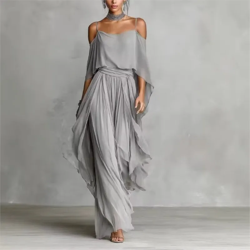 Elegant Casual 2Pc Suits Chiffon Off Shoulder Solid color Draped Asymmetrical Sling Tops & Long Pants Set Outfits Party Suits
Elegant Casual 2Pc Suits Chiffon Off Shoulder Solid color Draped Asymmetrical Sling Tops & Long Pants Set Outfits Party Suits