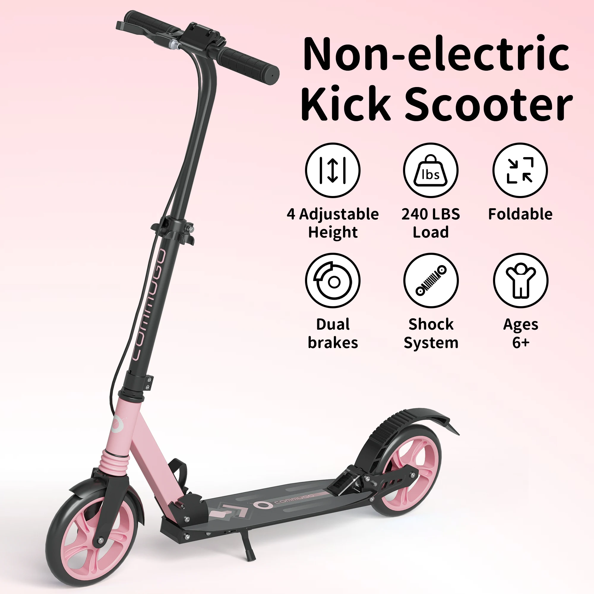 Big Wheels Kick Scooter for Kids Ages 6+, Teens and Adults, Max Load 240 LBS, Foldable - 2-Wheel Commuter Adult Scooters with Hand Brake & Shock Absorption, Adjustable Handlebar, Bearing ABEC9
Big Wheels Kick Scooter for Kids Ages 6+, Teens and Adults, Max Load 240 LBS, Foldable - 2-Wheel Commuter Adult Scooters with Hand Brake & Shock Absorption, Adjustable Handlebar, Bearing ABEC9