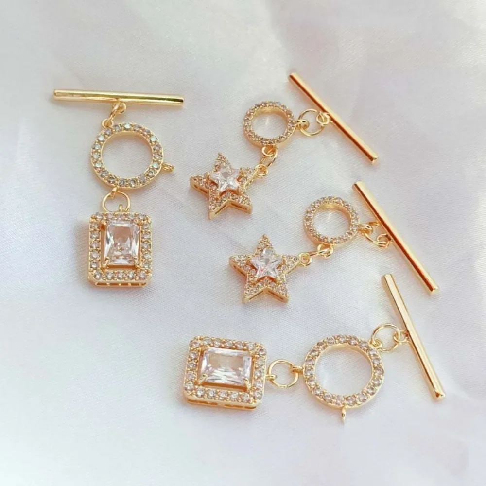 14K Gold-plated, Zircon Crystal, Five-pointed Star, Square, Round OT Clasp Bracelet Necklace, Ending Clasp
14K Gold-plated, Zircon Crystal, Five-pointed Star, Square, Round OT Clasp Bracelet Necklace, Ending Clasp