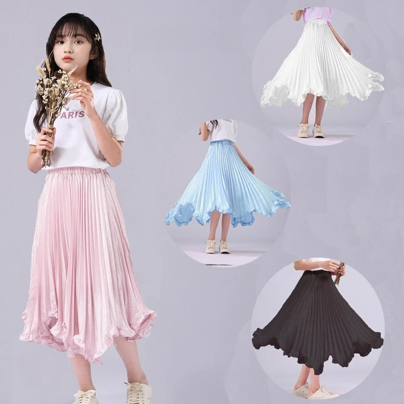 Girls Shiny Pleated Midi Skirt Summer Irregular Ruffle Hem A-Line Skirt Kids Teenage Summer Elegant High Waist Casual Bottoms
Girls Shiny Pleated Midi Skirt Summer Irregular Ruffle Hem A-Line Skirt Kids Teenage Summer Elegant High Waist Casual Bottoms