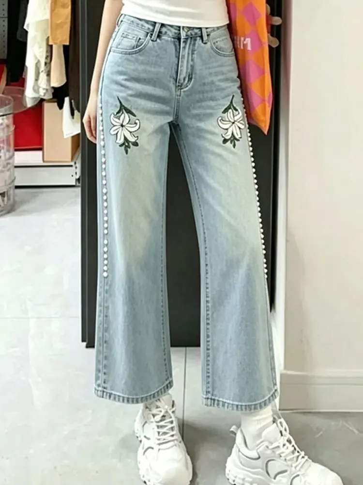 Summer Blue Heavy Embroidery Denim Jeans Women's New Style Slimming Fashion Micro Flare Casual Pants High Waist Plant Floral
Summer Blue Heavy Embroidery Denim Jeans Women's New Style Slimming Fashion Micro Flare Casual Pants High Waist Plant Floral