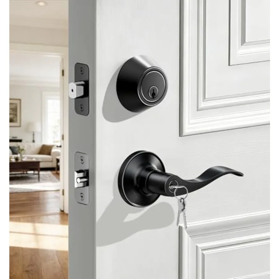 Keyed Alike Front Door Lever, Exterior Door Lever and Single Cylinder Deadbolt Combination Set, Wave Style Entry Door Knob, Hea
Keyed Alike Front Door Lever, Exterior Door Lever and Single Cylinder Deadbolt Combination Set, Wave Style Entry Door Knob, Hea