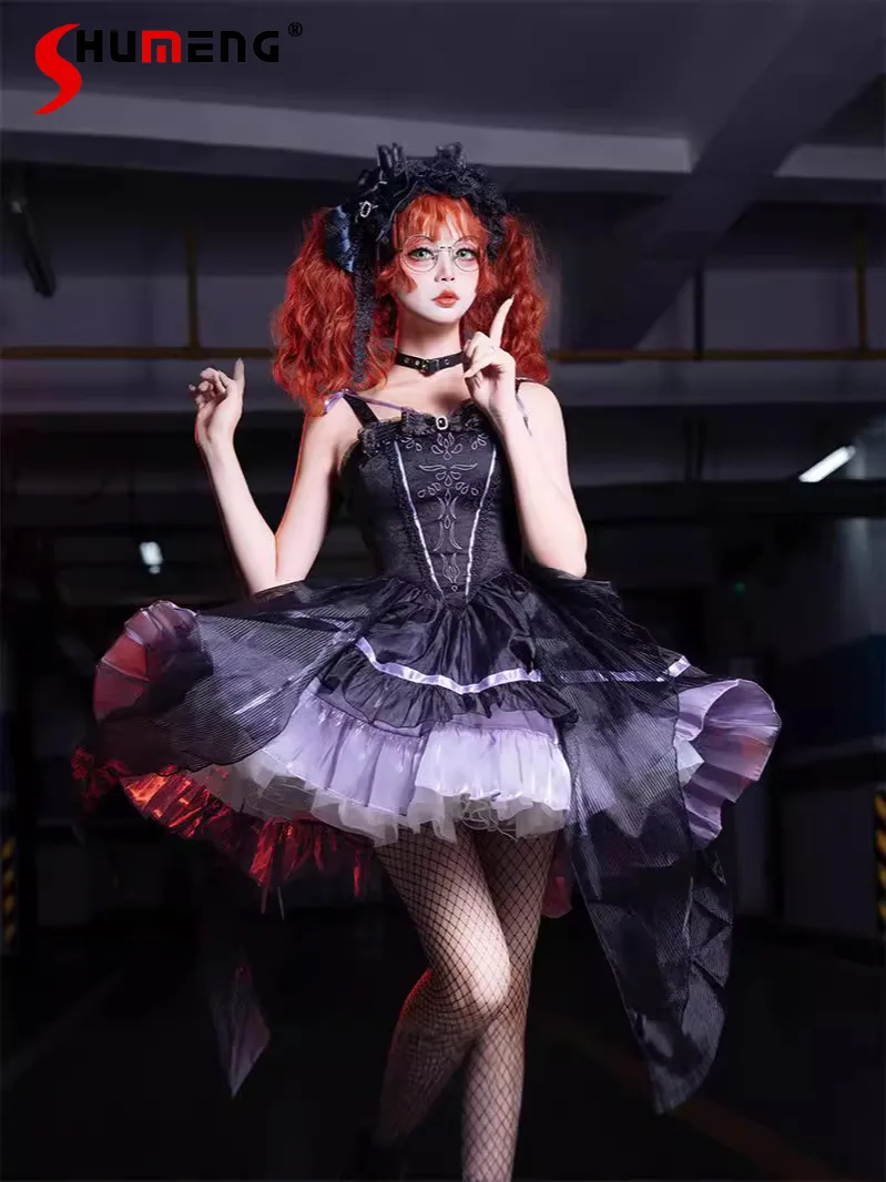 Original Lolita Suspender Dress Women's Slim-Fit Embroidered Bow Gothic Purple Black Dress JSK Lady Dark Halloween Dresses
Original Lolita Suspender Dress Women's Slim-Fit Embroidered Bow Gothic Purple Black Dress JSK Lady Dark Halloween Dresses