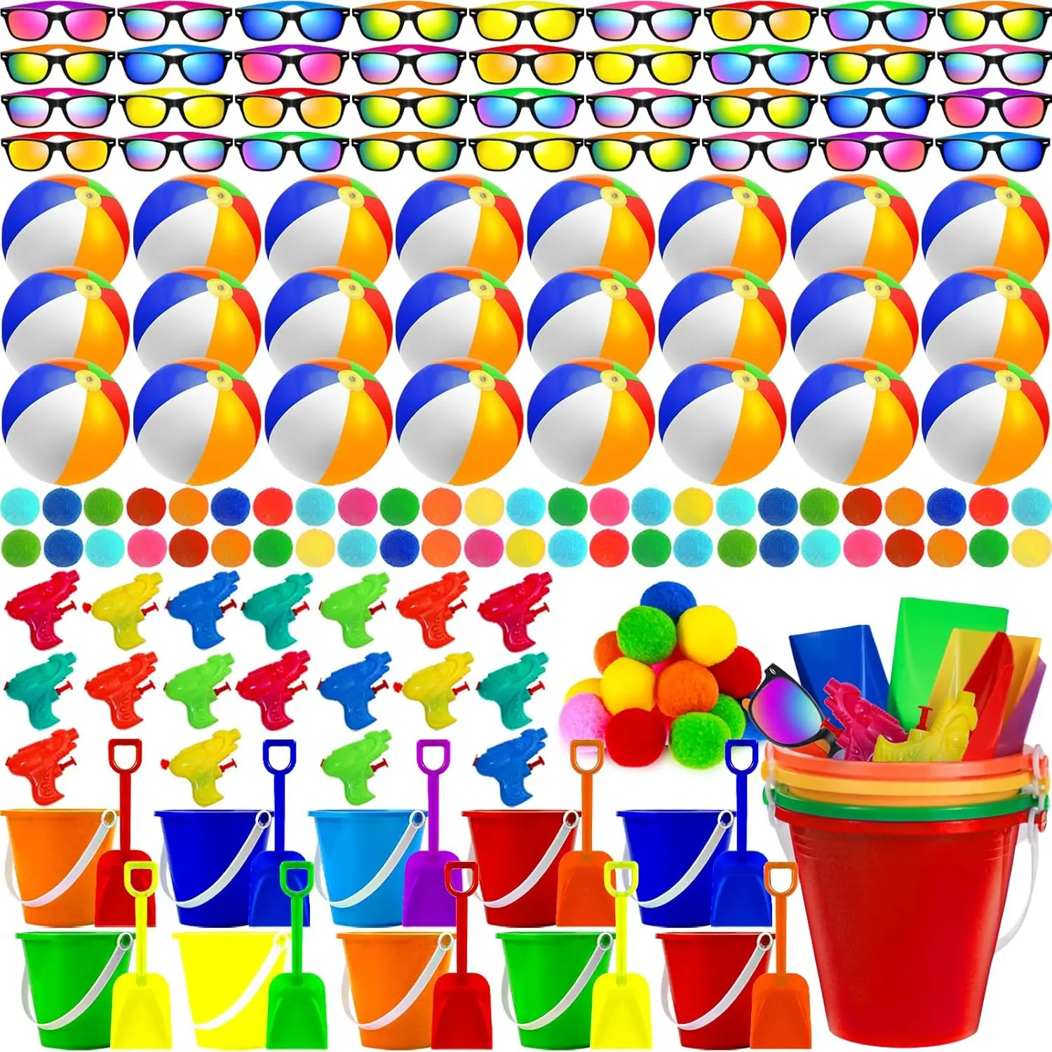 120 Pcs Kids Summer Beach Party Favors Set - Inflatable Beach Balls, Sand Buckets, Sunglasses, Water Guns, Pool Party Supplies
120 Pcs Kids Summer Beach Party Favors Set - Inflatable Beach Balls, Sand Buckets, Sunglasses, Water Guns, Pool Party Supplies