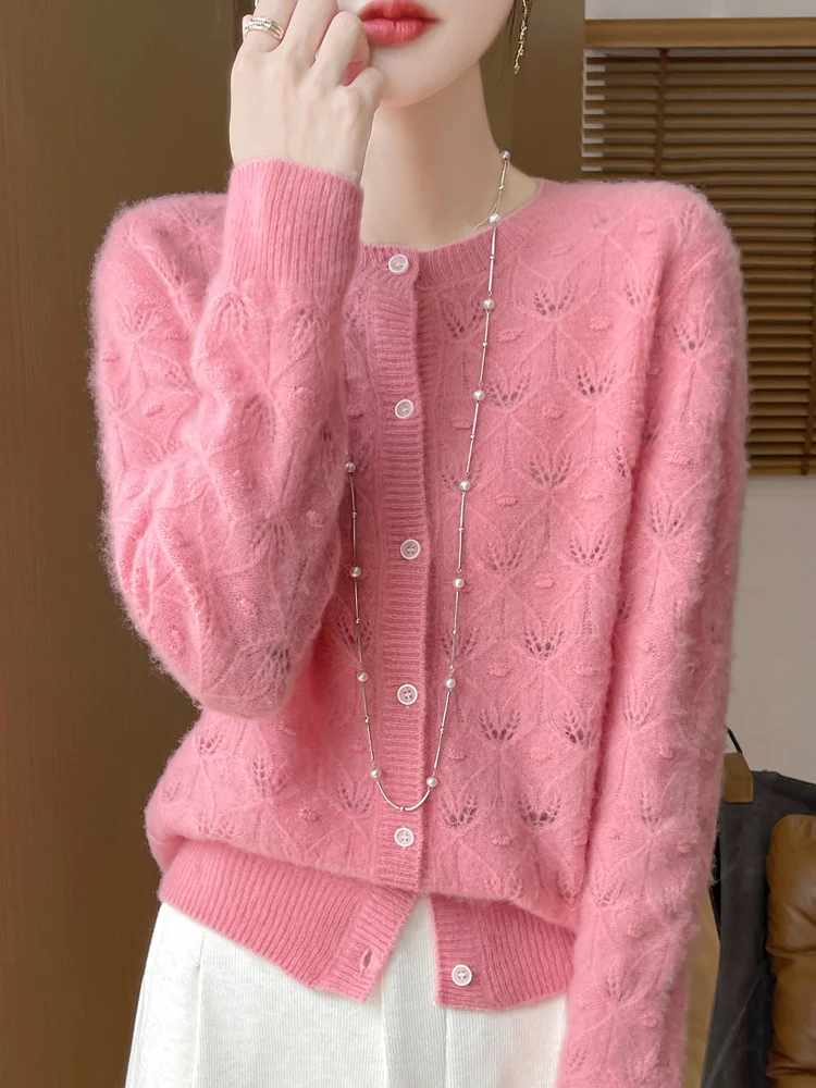 Soft Crew Neck Button Women's Cardigan 100% Merino Wool Knitwea Twist Flower Hollow Out Simple Solid Color Sweater Tops
Soft Crew Neck Button Women's Cardigan 100% Merino Wool Knitwea Twist Flower Hollow Out Simple Solid Color Sweater Tops