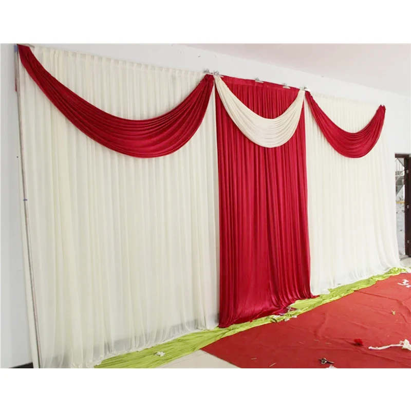 New Elegant Ice Silk White and Burgundy Wedding Backdrops Curtain with Swag 20ft (w) x 10ft (h) for Wedding Decoration Drapery
New Elegant Ice Silk White and Burgundy Wedding Backdrops Curtain with Swag 20ft (w) x 10ft (h) for Wedding Decoration Drapery