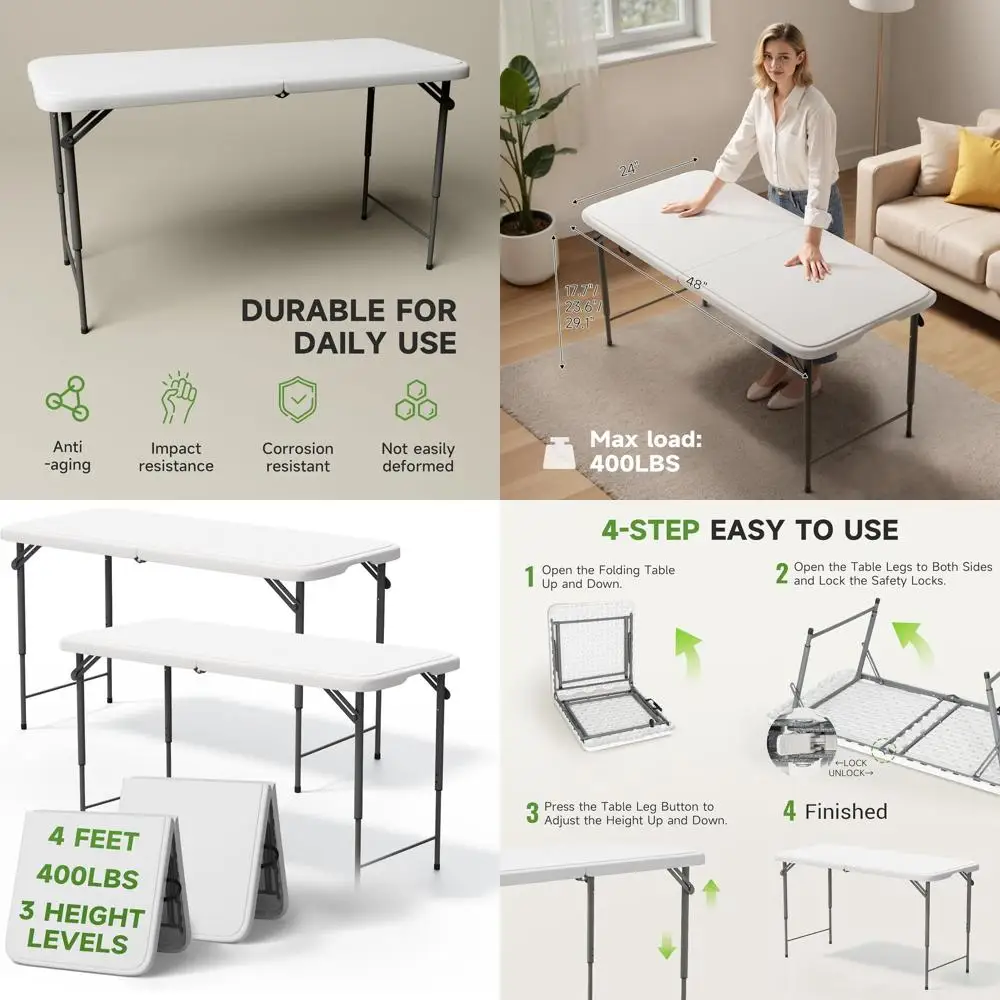 Adjustable Height Portable Folding Tables for Heavy Duty Use - 400 lbs Capacity, Ideal for Camping, Parties, Indoor & Outdoor, 2
Adjustable Height Portable Folding Tables for Heavy Duty Use - 400 lbs Capacity, Ideal for Camping, Parties, Indoor & Outdoor, 2