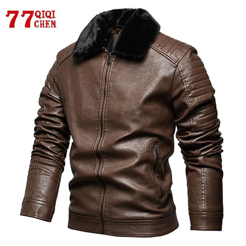 Mens PU Leather Jacket Fleece Thick Fur Collar Detachable Warm Motorcycle Jackets Fashion Business Casual Waterproof Bomber Coat
Mens PU Leather Jacket Fleece Thick Fur Collar Detachable Warm Motorcycle Jackets Fashion Business Casual Waterproof Bomber Coat