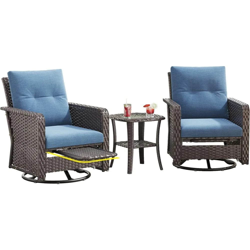 3 Pieces Outdoor Patio Furniture Set Padded Rocking Chair with Retractable Footrest, Bistro Table and Chairs Set of 2, Swivel
3 Pieces Outdoor Patio Furniture Set Padded Rocking Chair with Retractable Footrest, Bistro Table and Chairs Set of 2, Swivel