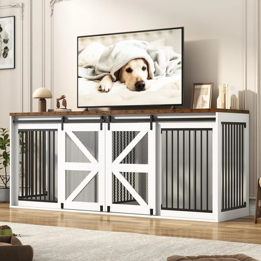 87In Farmhouse Dog Crate TV Stand, Wooden Dog Kennel Furniture with Sliding Metal Mesh Barn Door, Large Dog Crate Furniture
87In Farmhouse Dog Crate TV Stand, Wooden Dog Kennel Furniture with Sliding Metal Mesh Barn Door, Large Dog Crate Furniture