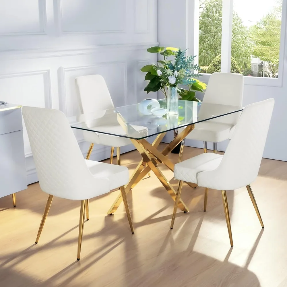 White Dining Chairs Set of 4, Velvet Upholstered Dining Room Chairs with Heightened Backrest and Golden Legs, Dining Tables
White Dining Chairs Set of 4, Velvet Upholstered Dining Room Chairs with Heightened Backrest and Golden Legs, Dining Tables