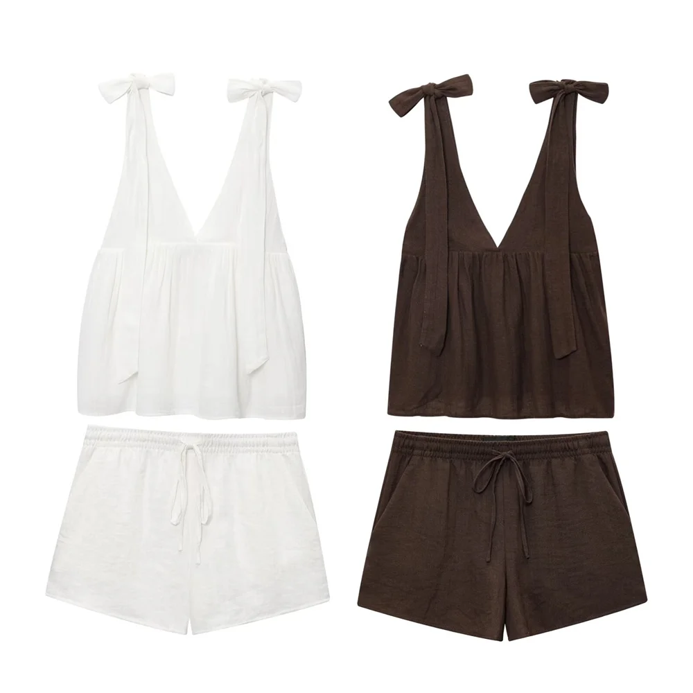 Taop&Za women's temperament slim fit bow decoration sleeveless V-neck top summer new casual elastic waist solid color shorts
Taop&Za women's temperament slim fit bow decoration sleeveless V-neck top summer new casual elastic waist solid color shorts