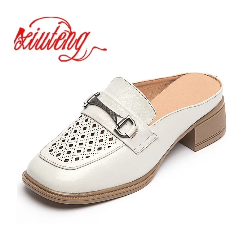 Тапочки, лето 2024, новые женские нескользящие повседневные кожаные туфли Joker на низком каблуке с отверстиями 
Тапочки, лето 2024, новые женские нескользящие повседневные кожаные туфли Joker на низком каблуке с отверстиями