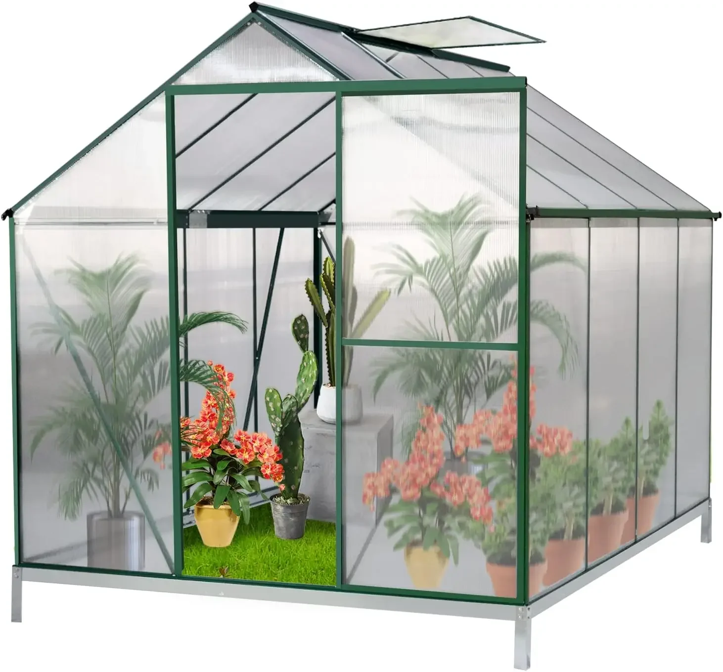 Walk-in Greenhouse for outdoors,6.2' x 8.2' Hobby Polycarbonate Kit, Aluminum Heavy Duty Green House with 2 Vent Windows
Walk-in Greenhouse for outdoors,6.2' x 8.2' Hobby Polycarbonate Kit, Aluminum Heavy Duty Green House with 2 Vent Windows