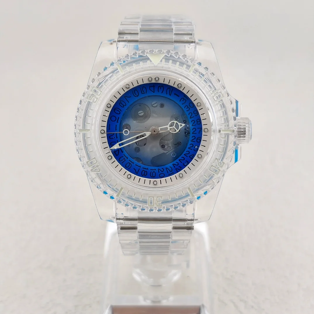 NH35 Watch China NH35 Movement 41.5mm Acrylic Transparent Case Strap fit 28.5mm Dial NO Logo New Fashionable Men's Watch
NH35 Watch China NH35 Movement 41.5mm Acrylic Transparent Case Strap fit 28.5mm Dial NO Logo New Fashionable Men's Watch