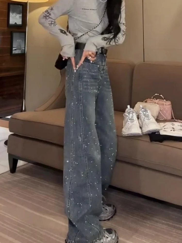 Spring 2025 Women's Loose Wide Leg Jeans High Waist Straight Cut Heavy Embellied American Retro Sle Casual High Street 
Spring 2025 Women's Loose Wide Leg Jeans High Waist Straight Cut Heavy Embellied American Retro Sle Casual High Street