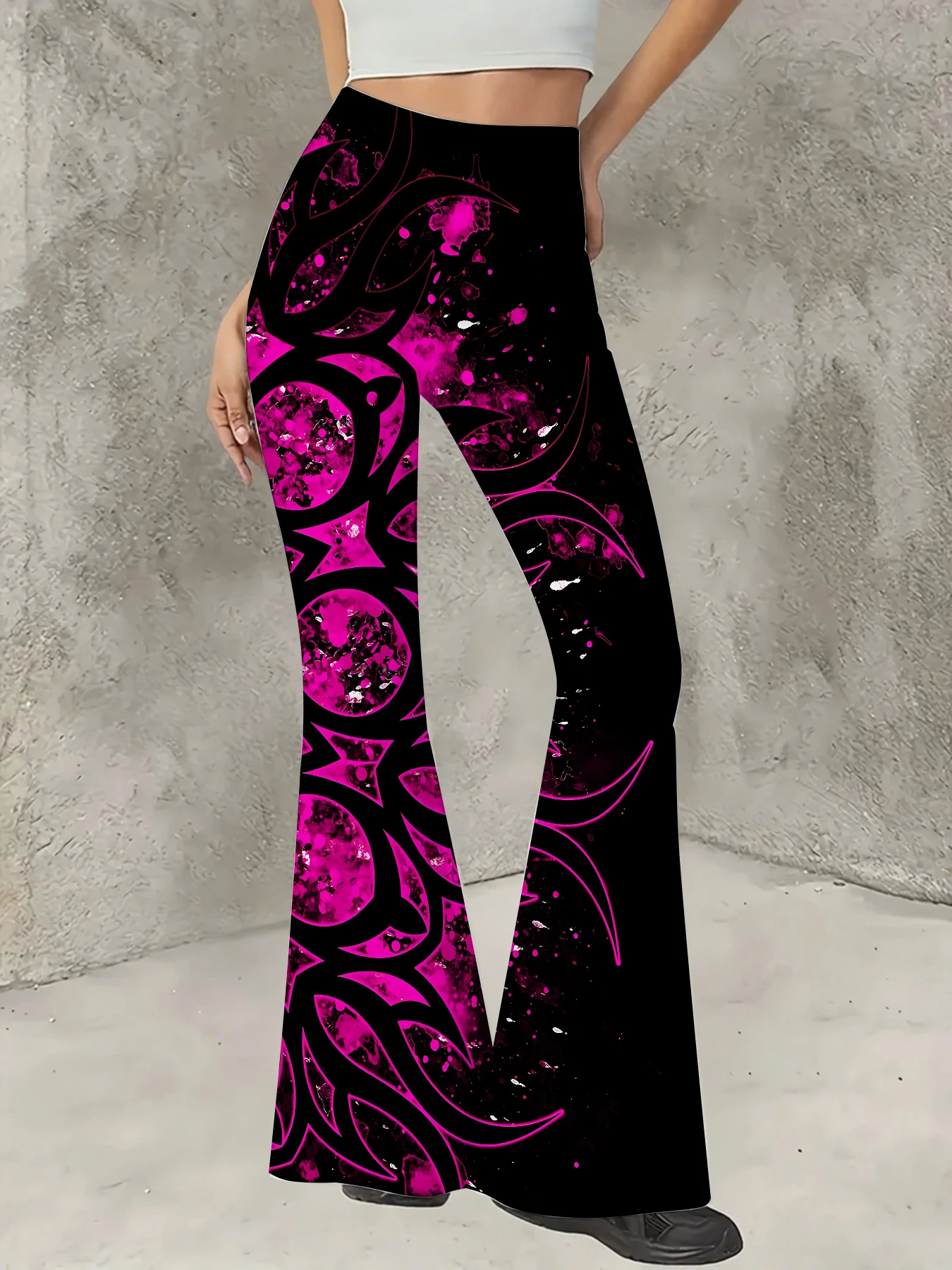 Retro Printed Flare Pants Women High Waist Polyester Knit Bell Bottom Trousers
Retro Printed Flare Pants Women High Waist Polyester Knit Bell Bottom Trousers
