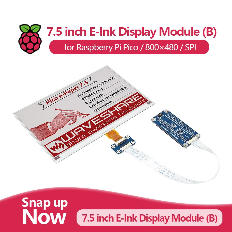 Модуль дисплея Waveshare 7,5 дюйма E-Paper E-Ink (B) для Raspberry Pi Pico, 800×480, красный/черный/белый, SPI
Модуль дисплея Waveshare 7,5 дюйма E-Paper E-Ink (B) для Raspberry Pi Pico, 800×480, красный/черный/белый, SPI