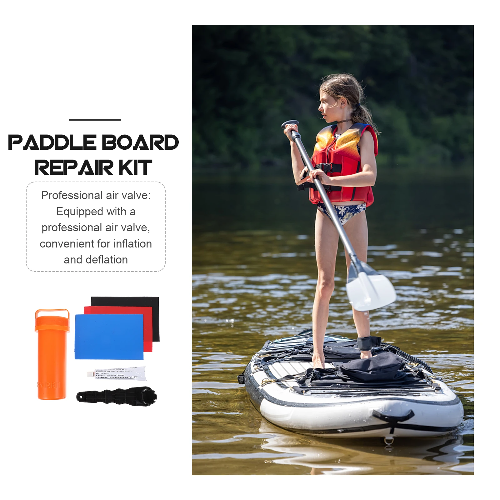 Paddle Board Repair Kit SUP Patch Tool Glue Valve Surfboard Kayak Accessory Inflatable Boat Dinghy PVC ABS Multi
Paddle Board Repair Kit SUP Patch Tool Glue Valve Surfboard Kayak Accessory Inflatable Boat Dinghy PVC ABS Multi