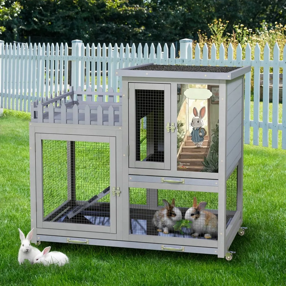 Double Layers Durable 38In Rabbit Hutch Indoor on Wheels, Small Animal Houses Habitat, Rolling Large Bunny Cage Outdoor with Re
Double Layers Durable 38In Rabbit Hutch Indoor on Wheels, Small Animal Houses Habitat, Rolling Large Bunny Cage Outdoor with Re