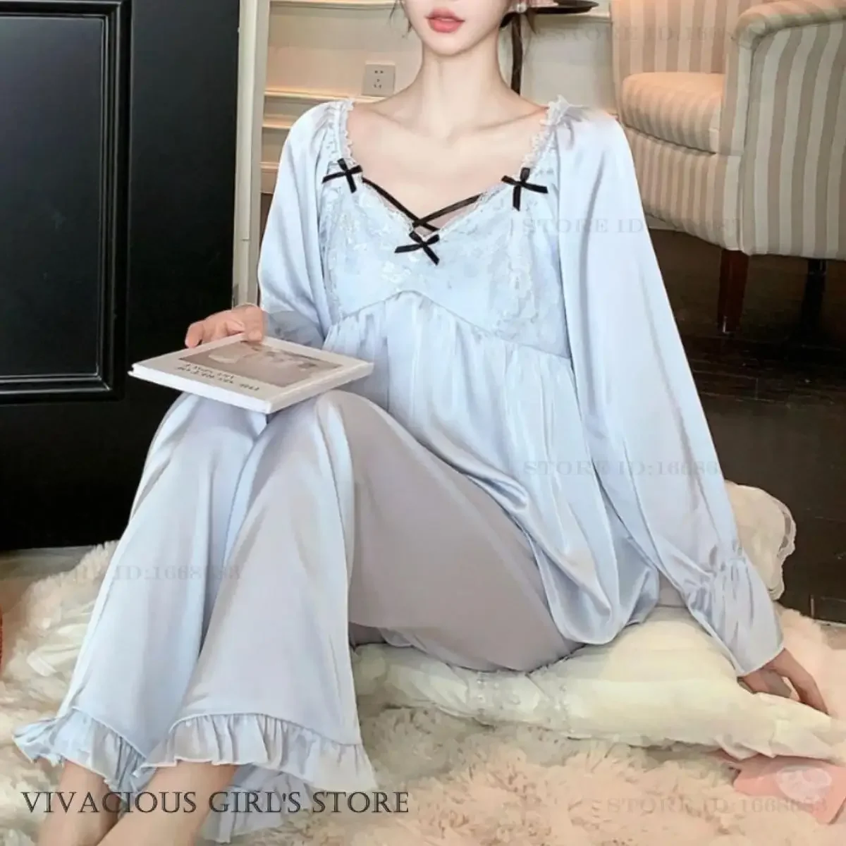 Женский пижамный комплект, одежда для сна, весна-лето, пижамный костюм, домашняя одежда, брючные костюмы во французском стиле с длинными рукавами, свободная одежда для дома
Женский пижамный комплект, одежда для сна, весна-лето, пижамный костюм, домашняя одежда, брючные костюмы во французском стиле с длинными рукавами, свободная одежда для дома
