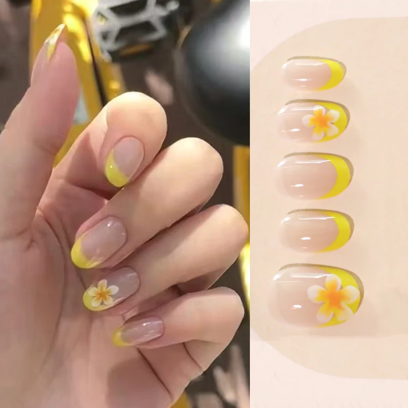Yellow French Arc Wearable Nail Art Cute Frangipani Flowers Plant Chic False Nails Detachable Finished Fake Nails Press on Nails
Yellow French Arc Wearable Nail Art Cute Frangipani Flowers Plant Chic False Nails Detachable Finished Fake Nails Press on Nails