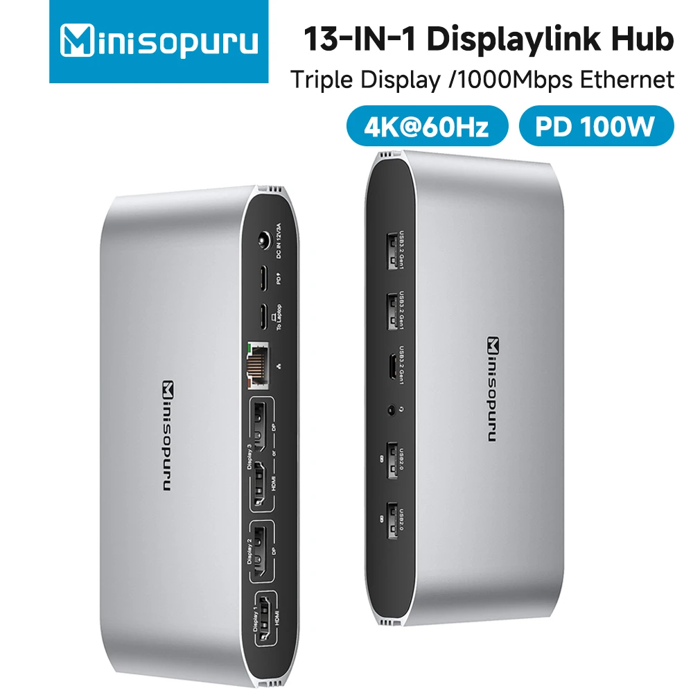 Док-станция Minisopuru Displaylink с тройным дисплеем для MacBook M1/M2/M3/M4/Windows с 2 USB-концентраторами HDMI DisplayPort Ethernet
Док-станция Minisopuru Displaylink с тройным дисплеем для MacBook M1/M2/M3/M4/Windows с 2 USB-концентраторами HDMI DisplayPort Ethernet