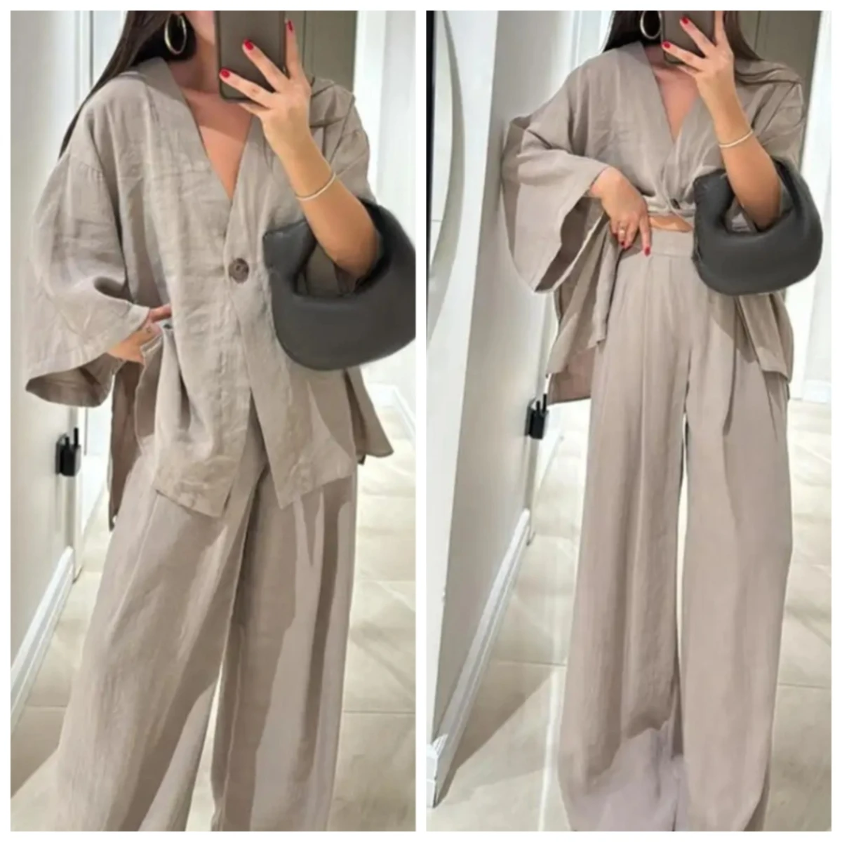 2026 Elegant Blouse Shirt Pants Set Women's Cotton Linen Two Piece Set Long Sleeve V Neck Button Top Wide Leg Pants Set
2026 Elegant Blouse Shirt Pants Set Women's Cotton Linen Two Piece Set Long Sleeve V Neck Button Top Wide Leg Pants Set