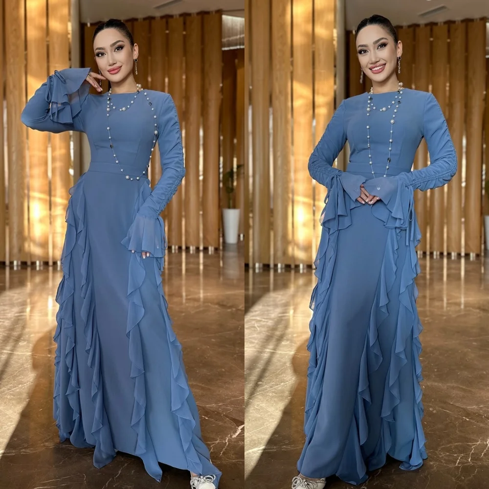 Customized Simple Blue Chiffon Evening Dress Exquisite O-Neck Long Sleeves Homecoming Dresses Fashion Special Occasion Gowns
Customized Simple Blue Chiffon Evening Dress Exquisite O-Neck Long Sleeves Homecoming Dresses Fashion Special Occasion Gowns