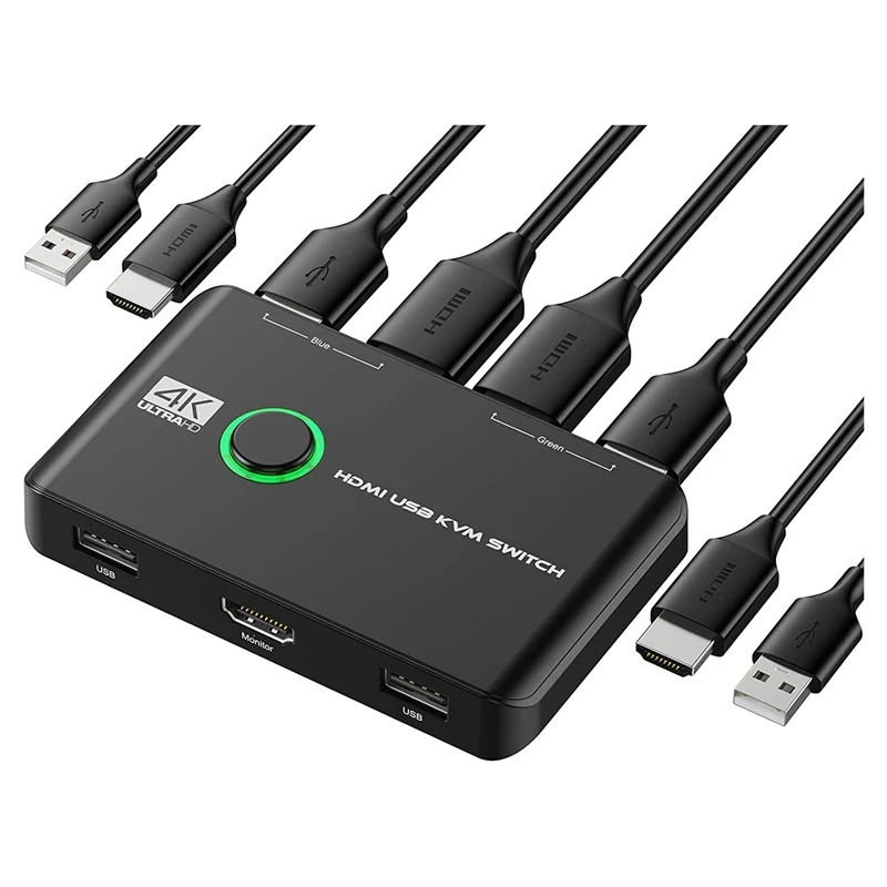 KVM-переключатель для 2 компьютеров, совместное использование клавиатуры, мыши, принтера и монитора, поддержка 4K @ 60 Гц
KVM-переключатель для 2 компьютеров, совместное использование клавиатуры, мыши, принтера и монитора, поддержка 4K @ 60 Гц