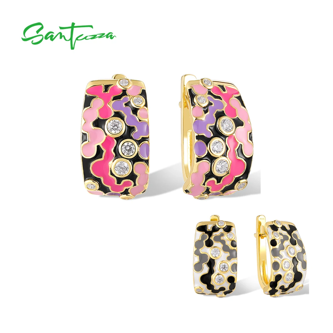 SANTUZZA Pure 925 Sterling Silver Latch Back Earrings For Women Sparkling Enamel Mosaic Irregular Fashion Gifts Fine Jewelry
SANTUZZA Pure 925 Sterling Silver Latch Back Earrings For Women Sparkling Enamel Mosaic Irregular Fashion Gifts Fine Jewelry