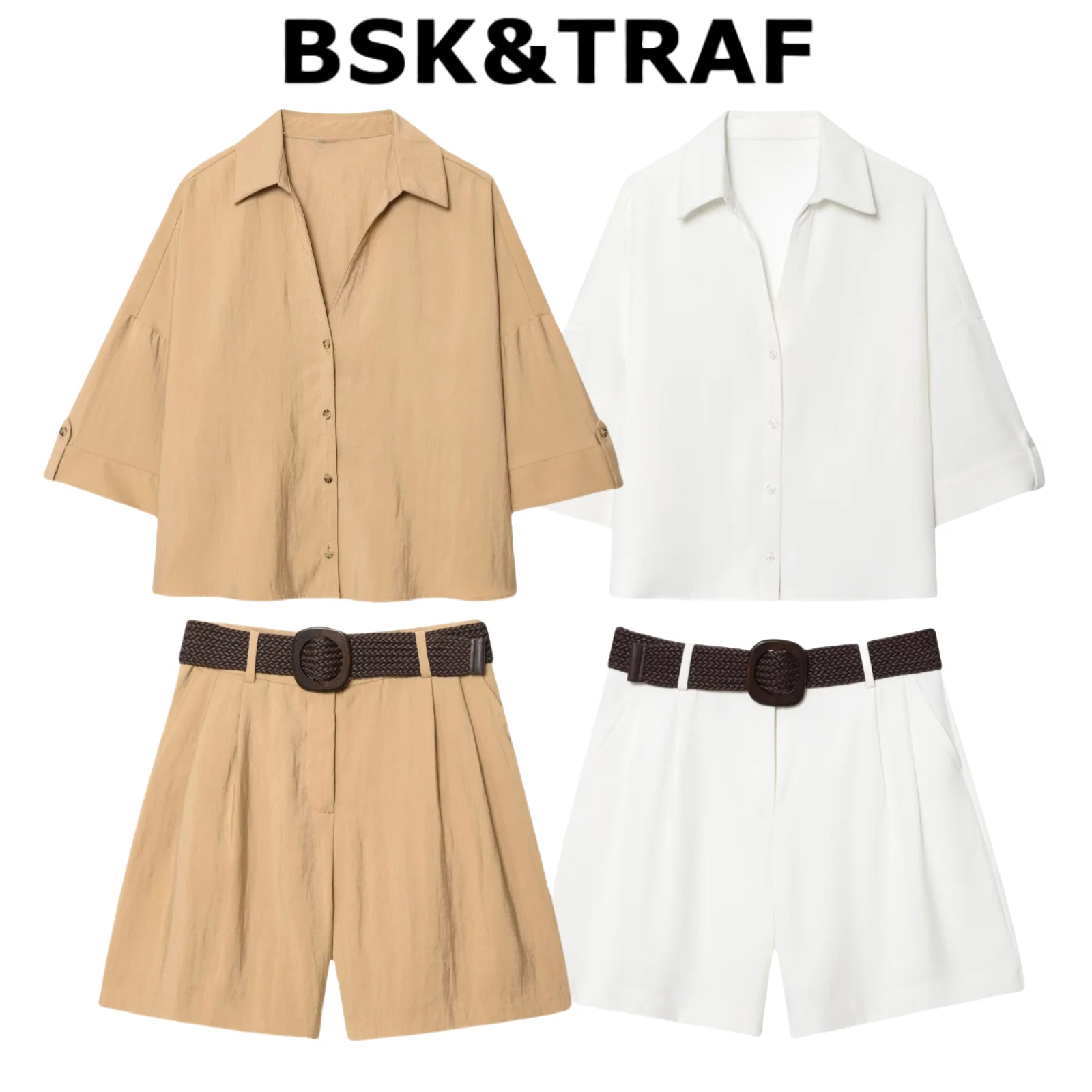 BSK&TRAF2025 Summer New Products Women's Wear Lapel Wide Short Sleeve Loose Casual Shirt + Fashion Casual Shorts Set
BSK&TRAF2025 Summer New Products Women's Wear Lapel Wide Short Sleeve Loose Casual Shirt + Fashion Casual Shorts Set