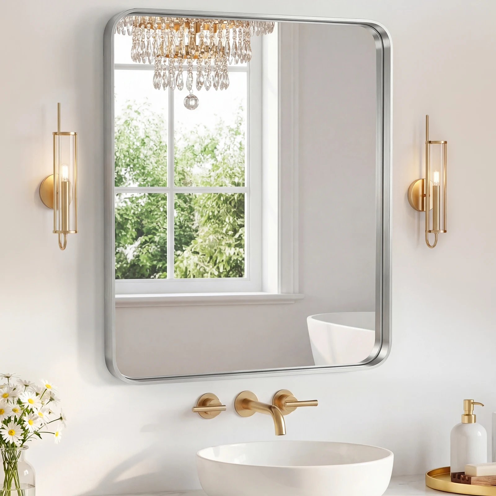 Bathroom Mirror 27.95X31.89 Inch Black Metal Frame Rectangle Vanity Mirror with Rounded Corners, Modern Wall Mounted Anti-Rust Mirror for Farmhouse, Restroom, Entryway, Horizontal or Vertical Hanging
Bathroom Mirror 27.95X31.89 Inch Black Metal Frame Rectangle Vanity Mirror with Rounded Corners, Modern Wall Mounted Anti-Rust Mirror for Farmhouse, Restroom, Entryway, Horizontal or Vertical Hanging