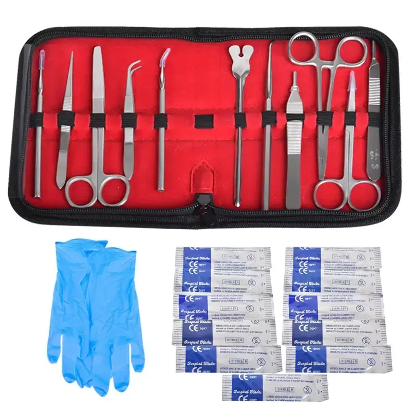 22Pcs Stainless Steel Dissection Kit, Scalpel, Scissors, Tweezers, Probe for Biology Lab & Dental Surgery
22Pcs Stainless Steel Dissection Kit, Scalpel, Scissors, Tweezers, Probe for Biology Lab & Dental Surgery
