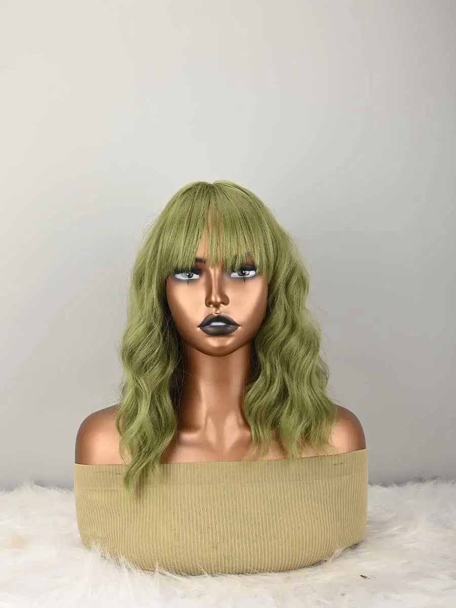 HAIR Natural green Synthetic Curly Wavy Bob Wig with Bangs for Womenen
HAIR Natural green Synthetic Curly Wavy Bob Wig with Bangs for Womenen