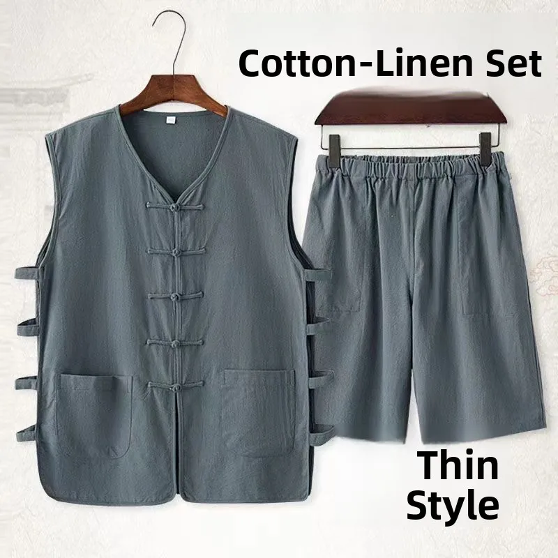 Легкий дышащий мужской летний комплект: жилет и шорты в стиле тан, на пуговицах, свободного кроя, повседневная спортивная одежда из хлопка и льна
Легкий дышащий мужской летний комплект: жилет и шорты в стиле тан, на пуговицах, свободного кроя, повседневная спортивная одежда из хлопка и льна