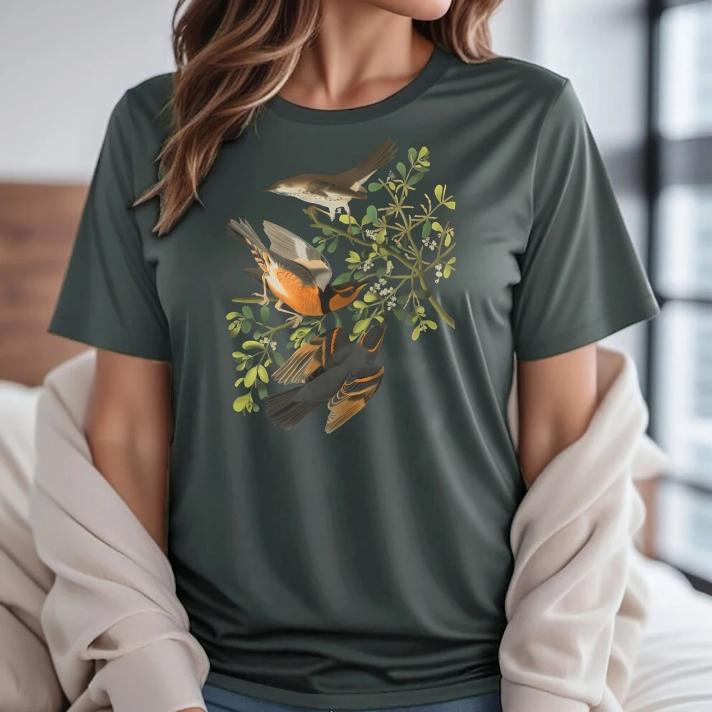 Y2K Cotton Casual Women's T - Shirt, Short Sleeve Round Neck Fitted, Colorful Vintage Bird & Branch Print, Artistic Nature
Y2K Cotton Casual Women's T - Shirt, Short Sleeve Round Neck Fitted, Colorful Vintage Bird & Branch Print, Artistic Nature