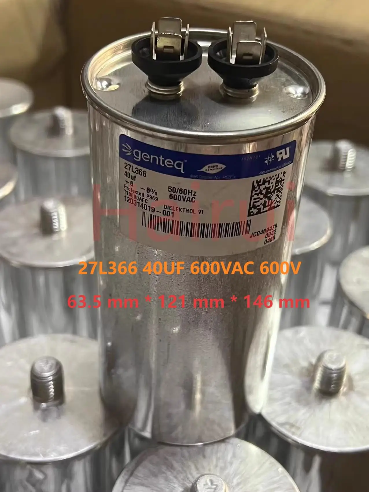 1PCS/LOT 40MFD GE capacitors 27L366 40UF 600VAC 600V 63.5mm*121mm*146mm tube machine filter oil-immersed capacitors
1PCS/LOT 40MFD GE capacitors 27L366 40UF 600VAC 600V 63.5mm*121mm*146mm tube machine filter oil-immersed capacitors