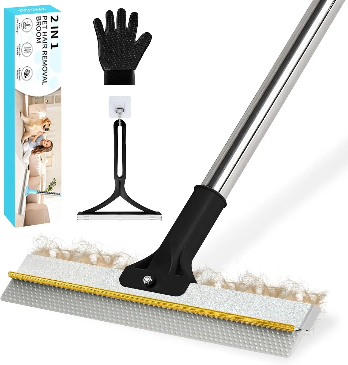 Upgraded 2-in-1 Carpet Broom with Copper Scraper & TPU Brush, Adjustable Long Handle for Pet Hair Removal on Rugs and Mats
Upgraded 2-in-1 Carpet Broom with Copper Scraper & TPU Brush, Adjustable Long Handle for Pet Hair Removal on Rugs and Mats