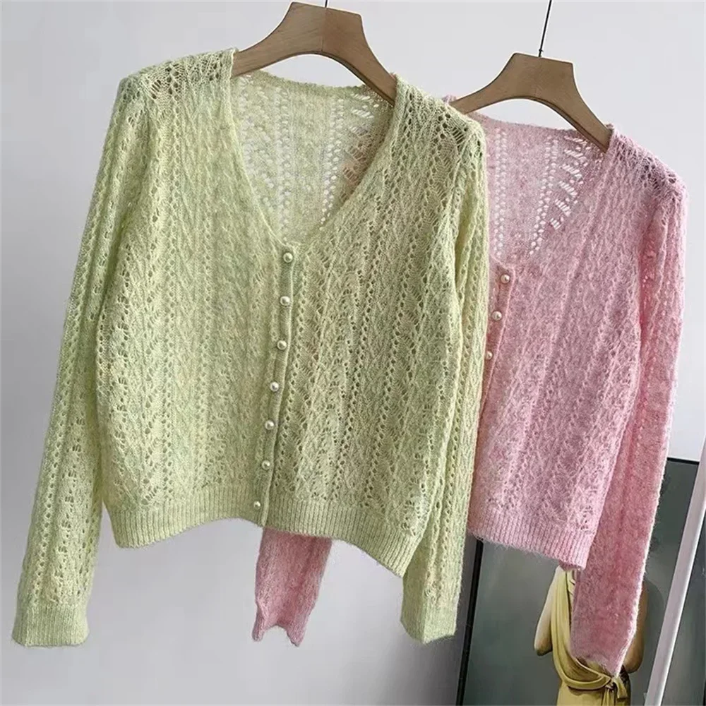 Women Knitted Cardigan Sweater Jacket Fashion Spring Autumn 2025 New Korean Leisure Thin Style Hollow Out Ladies Top Basic Coat
Women Knitted Cardigan Sweater Jacket Fashion Spring Autumn 2025 New Korean Leisure Thin Style Hollow Out Ladies Top Basic Coat